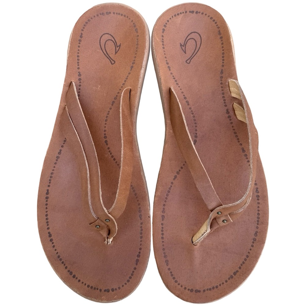 OluKai Kapehe Luana Women 9 Leather Flip Flop Sandals Fox Tan 20468-FMFM - Picture 5 of 7